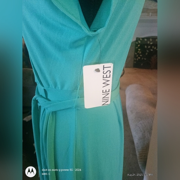 Chic Teal Wrap Midi Dress - Picture 5 of 5